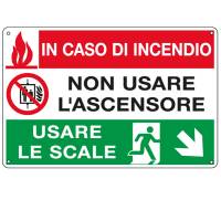 Cartello segnalatore multisimbolo - 30 x 20 cm - IN CASO DI INCENDIO NON USARE L'ASCENSORE - alluminio - Cartelli Segnalatori - E3537 - 8798320063530 - DMwebShop