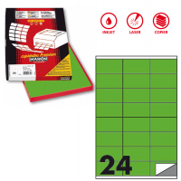 Etichetta adesiva C500 - permanente - 70 x 36 mm - 24 etichette per foglio - verde fluo - scatola 100 fogli A4 - Markin - X210C500F-VE - 8007047051257 - DMwebShop
