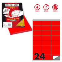 Etichetta adesiva C500 - in carta - permanente - 70 x 36 mm - 24 etichette per foglio - rosso fluo - 100 fogli A4 - Markin - X210C500F-RO - 8007047051264 - DMwebShop