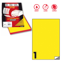 Etichetta adesiva C503 - permanente - 210 x 297 mm - 1 etichetta per foglio - giallo fluo - scatola 100 fogli A4 - Markin - X210C503F-GI - 8007047051004 - DMwebShop