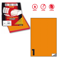 Etichetta adesiva C503 - permanente - 210 x 297 mm - 1 etichetta per foglio - arancio fluo - scatola 100 fogli A4 - Markin - X210C503F-AR - 8007047051011 - DMwebShop