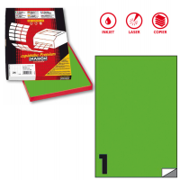 Etichetta adesiva C503 - permanente - 210 x 297 mm - 1 etichetta per foglio - verde fluo - scatola 100 fogli A4 - Markin - X210C503F-VE - 8007047051028 - DMwebShop