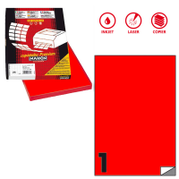 Etichetta adesiva C503 - permanente - 210 x 297 mm - 1 etichetta per foglio - rosso fluo - scatola 100 fogli A4 - Markin - X210C503F-RO - 8007047051035 - DMwebShop
