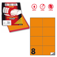 Etichetta adesiva C512 - permanente - 105 x 74,25 mm - 8 etichette per foglio - arancio fluo - scatola 100 fogli A4 - Markin - X210C512F-AR - 8007047051097 - DMwebShop
