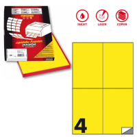 Etichetta adesiva C519 - permanente - 105 x 148,5 mm - 4 etichette per foglio - giallo fluo - scatola 100 fogli A4 - Markin - X210C519F-GI - 8007047051127 - DMwebShop