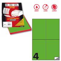 Etichetta adesiva C519 - permanente - 105 x 148,5 mm - 4 etichette per foglio - verde fluo - scatola 100 fogli A4 - Markin - X210C519F-VE - 8007047051141 - DMwebShop
