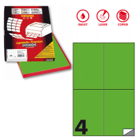 Etichetta adesiva C519 - permanente - 105 x 148,5 mm - 4 etichette per foglio - verde fluo - scatola 100 fogli A4 - Markin - X210C519F-VE - 8007047051141 - DMwebShop