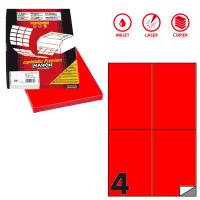 Etichetta adesiva C519 - permanente - 105 x 148,5 mm - 4 etichette per foglio - rosso fluo - scatola 100 fogli A4 - Markin - X210C519F-RO - 8007047051158 - DMwebShop