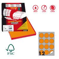 Etichetta adesiva R310 - permanente - tonda Ø 60 mm - 12 etichette per foglio - arancio fluo - scatola 100 fogli A4 - Markin - X210R310F-AR - 8007047051172 - DMwebShop