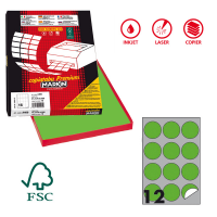 Etichetta adesiva R310 - permanente - tonda Ø 60 mm - 12 etichette per foglio - verde fluo - scatola 100 fogli A4 - Markin - X210R310F-VE - 8007047051189 - DMwebShop