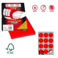 Etichetta adesiva R310 - permanente - tonda Ø 60 mm - 12 etichette per foglio - rosso fluo - scatola 100 fogli A4 - Markin - X210R310F-RO - 8007047051288 - DMwebShop
