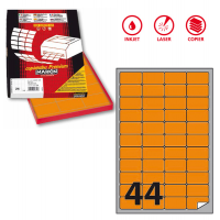 Etichetta adesiva A406 - permanente - 47,5 x 25,5 mm - 44 etichette per foglio - arancio fluo - scatola 100 fogli A4 - Markin - X210A406F-AR - 8007047051219 - DMwebShop
