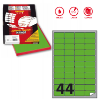 Etichetta adesiva A406 - permanente - 47,5 x 25,5 mm - 44 etichette per foglio - verde fluo - scatola 100 fogli A4 - Markin - X210A406F-VE - 8007047051226 - DMwebShop