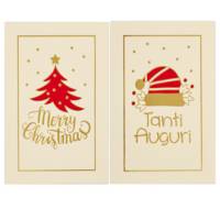 Biglietto Natale doppio 9 x 14 cm cartoncino fantasie assortite bianco - 3095