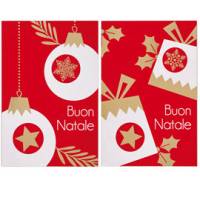 Biglietto Natale doppio 9 x 14 cm cartoncino fantasie assortite rosso - 3118