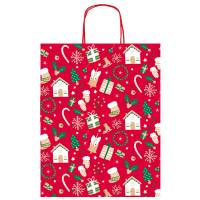 Shopper in carta kraft con manici 26 x 34,5 x 12 cm fantasia natale - 3560 - 1