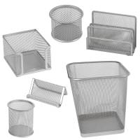 Set scrivania 6 accessori rete metallica argento - 12066 - 1