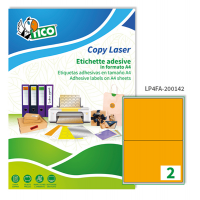 Etichetta adesiva LP4F - permanente - 200 x 142 mm - 2 etichette per foglio - arancio fluo - conf. 70 fogli A4 - Tico - LP4FA-200142 - 8007827270571 - DMwebShop
