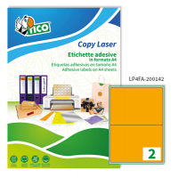 Etichetta adesiva LP4F - carta - permanente - 200 x 142 mm - 2 etichette per foglio - arancio fluo - conf. 70 fogli A4 - Tico - LP4FA-200142 - 8007827270571 - DMwebShop