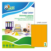 Etichetta adesiva LP4F - permanente - 210 x 297 mm - 1 etichetta per foglio - arancio fluo - conf. 70 fogli A4 - Tico - LP4FA-210297 - 8007827270229 - DMwebShop