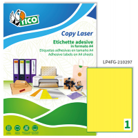 Etichetta adesiva LP4F - permanente - 210 x 297 mm - 1 etichetta per foglio - giallo fluo - conf. 70 fogli A4 - Tico - LP4FG-210297 - 8007827270212 - DMwebShop