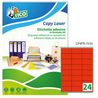 Etichetta adesiva LP4F - permanente - 70 x 36 mm - 24 etichette per foglio - rosso fluo - conf. 70 fogli A4 - Tico - LP4FR-7036 - 8007827270137 - DMwebShop