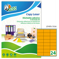 Etichetta adesiva LP4F - permanente - 70 x 36 mm - 24 etichette per foglio - arancio fluo - conf. 70 fogli A4 - Tico - LP4FA-7036 - 8007827270120 - DMwebShop