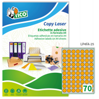 Etichetta adesiva LP4F - permanente - tonda Ø 25 mm - 70 etichette per foglio - arancio fluo - conf. 70 fogli A4 - Tico - LP4FA-25 - 8007827192521 - DMwebShop