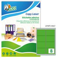 Etichetta adesiva LP4F - permanente - 99,1 x 67,7 mm - angoli tondi - 8 etichette per foglio - verde fluo - conf. 70 fogli A4 - Tico - LP4FV-9967 - 8007827270281 - DMwebShop