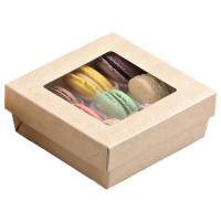 Scatola da asporto con finestra trasparente 14 x 14 x 5 cm carta kraft PE avana - 18063 - 2