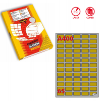 Etichetta adesiva A400 - carta - oro - stampanti laser - 38,1 x 21,2 mm - 65 etichette per foglio - conf. 100 fogli A4 - Markin - X220LGA400 - 8007047031389 - DMwebShop