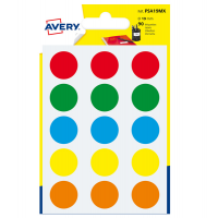 Etichetta adesiva tonda PSA - permanente - Ø 19 mm - colori assortiti - blister 90 etichette - Avery - PSA19MX - 5014702026454 - DMwebShop