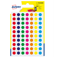 Etichetta adesiva tonda PSA - permanenti - Ø 8 mm - colori assortiti - blister 420 etichette - Avery - PSA08MX - 5014702026324 - DMwebShop