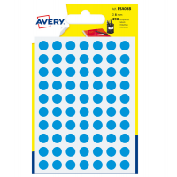 Etichetta adesiva tonda PSA - permanente - Ø 8 mm - blu - blister 490 etichette - Avery - PSA08B - 5014702026287 - DMwebShop