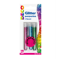Glitter grana fine - 12 ml - colori assortiti olografici - blister 3 flaconi - Deco 11592