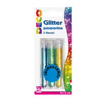 Glitter grana fine - 12 ml - colori assortiti iridescenti - blister 3 flaconi - Deco 11593