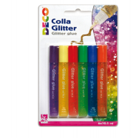 Blister colla glitter - 10,5 ml - colori pastello assortiti - conf. 6 pezzi - Deco 11229