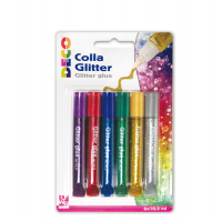 Blister colla glitter - 10,5 ml - colori assortiti metal - conf. 6 pezzi - Deco 05882