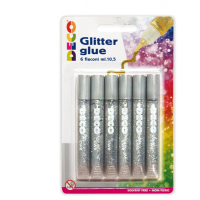 Blister colla glitter - 10,5 ml - argento - conf. 6 pezzi - Deco - 05884 - 8004957058840 - DMwebShop