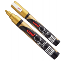 Marcatore a gesso liquido Uni Chalk Marker - punta tonda - 1,8 - 2,5 mm - oro - Uni Mitsubishi - M PWE5M ORO - 4902778222089 - DMwebShop