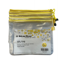 Busta a rete con cerniera gialla - PVC - A5 - 20 x 25 cm - trasparente - conf. 5 pezzi - Starline - 3301 stl - 8025133103123 - DMwebShop
