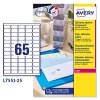 Etichetta in poliestere L7551 - permanente - 38,1 x 21,2 mm - 65 etic. per foglio - trasparente - conf. 25 fogli A4 - Avery - L7551-25 - 5014702005206 - DMwebShop