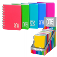 Miniquaderno One Color - A6 - forato - 1 rigo - 80 fogli - 80 gr - spiralato - copertina PPL - expo 14 pezzi - Blasetti 5459