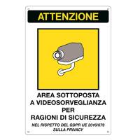 Cartello segnalatore - 20 x 30 cm - AREA SOTTOPOSTA A VIDEOSORVEGLIANZA - alluminio - Cartelli Segnalatori - 33378 - 8769243337121 - DMwebShop