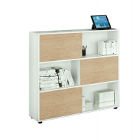 Libreria bassa Tetris a 3 ripiani ante scorrevoli - 120 x 35 x 116 cm - bianco-rovere - Artexport - 17065/3C - DMwebShop
