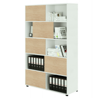 Libreria alta Tetris a 5 ripiani ante scorrevoli - 120 x 35 x 191 cm - bianco-rovere - Artexport