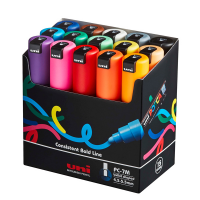 Astuccio marcatore Uni Posca PC7M - punta tonda large 4,5 - 5,5 mm - colori assortiti - conf. 15 pezzi - Uni Mitsubishi - M PC7M 15C - 4902778228869 - DMwebShop