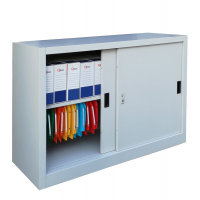 Armadio basso in metallo ad ante scorrevoli - 1 vano e 1 ripiano regolabile - 120 x 45 x 90 cm - grigio - Bertesi