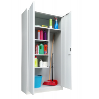 Armadio porta scope in metallo ad 2 ante battenti - 4 ripiani fissi - 90 x 41 x 181,5 cm - grigio - Bertesi