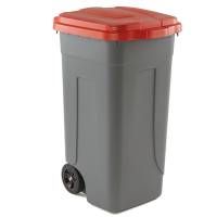 Bidone mobile - con chiusura a clip - 49 x 54 x 85 cm - 100 lt - grigio-rosso - Mobil Plastic - 100/GRC-ROB - 8004331001028 - DMwebShop
